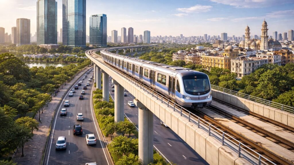 Ahmedabad Metro elevated corridor extension connecting GIFT City and Shahpur under new 3.33 km infrastructure approval (representative image).