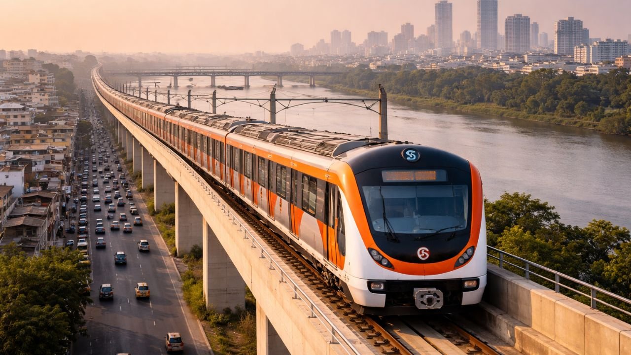Surat Metro train during trial run showcasing new urban transport system in the city