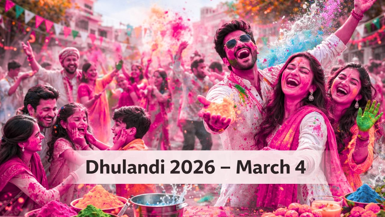 Dhulandi 2026 March 4 celebration in India with people playing Holi using colorful powders (representative image).