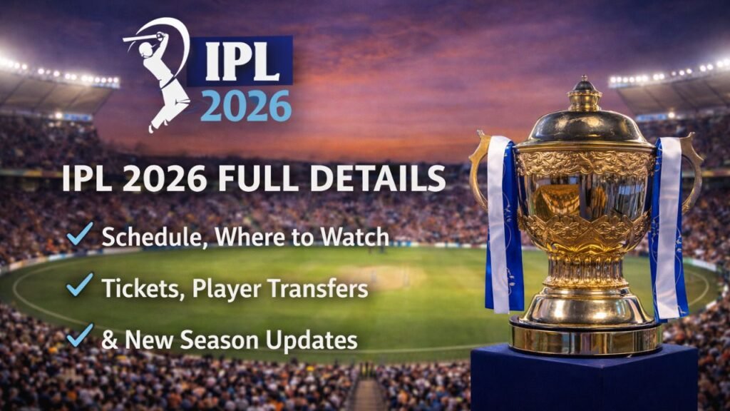 Cricket stadium illustration for IPL 2026 season updates including schedule, tickets and player transfer news (representative image).
