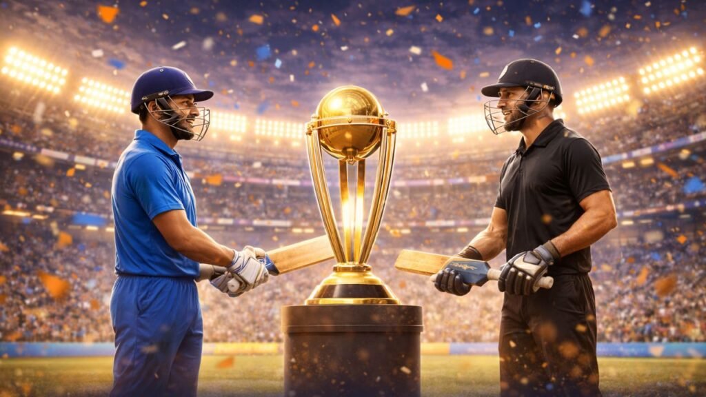 Cricket match action during T20 World Cup 2026 final under stadium lights (representative image).