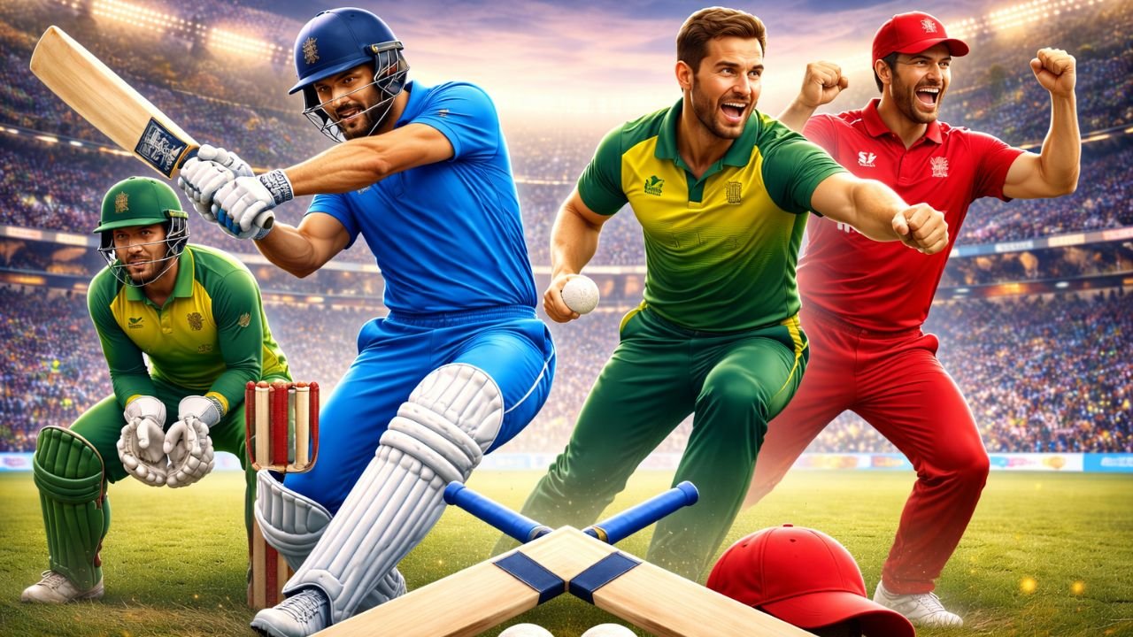 Cricket match action during T20 World Cup 2026 semi-finals with players batting and bowling in a stadium (representative image).