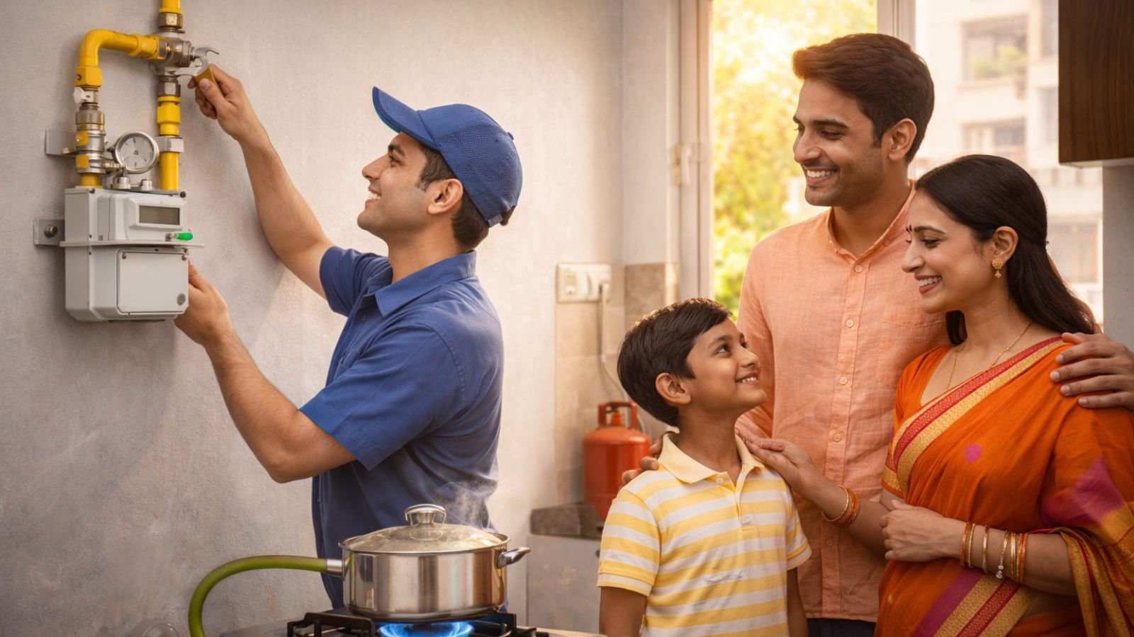 PNG gas connection installation in Surat with ₹500 discount offer in 2026 (representative image).