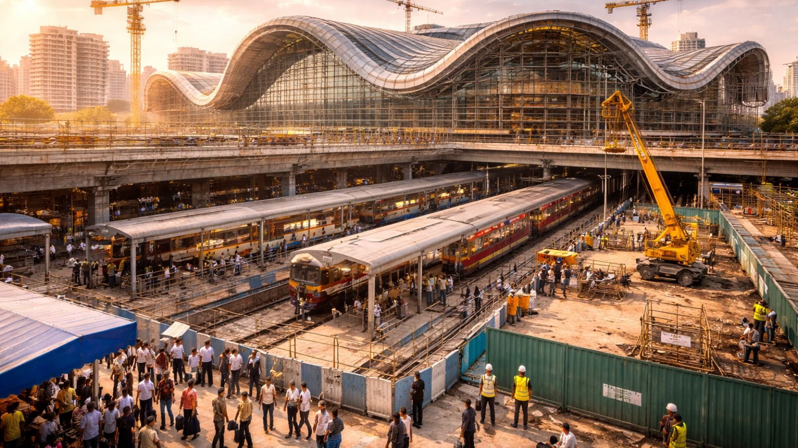 Surat railway station redevelopment work progress showing construction in 2026