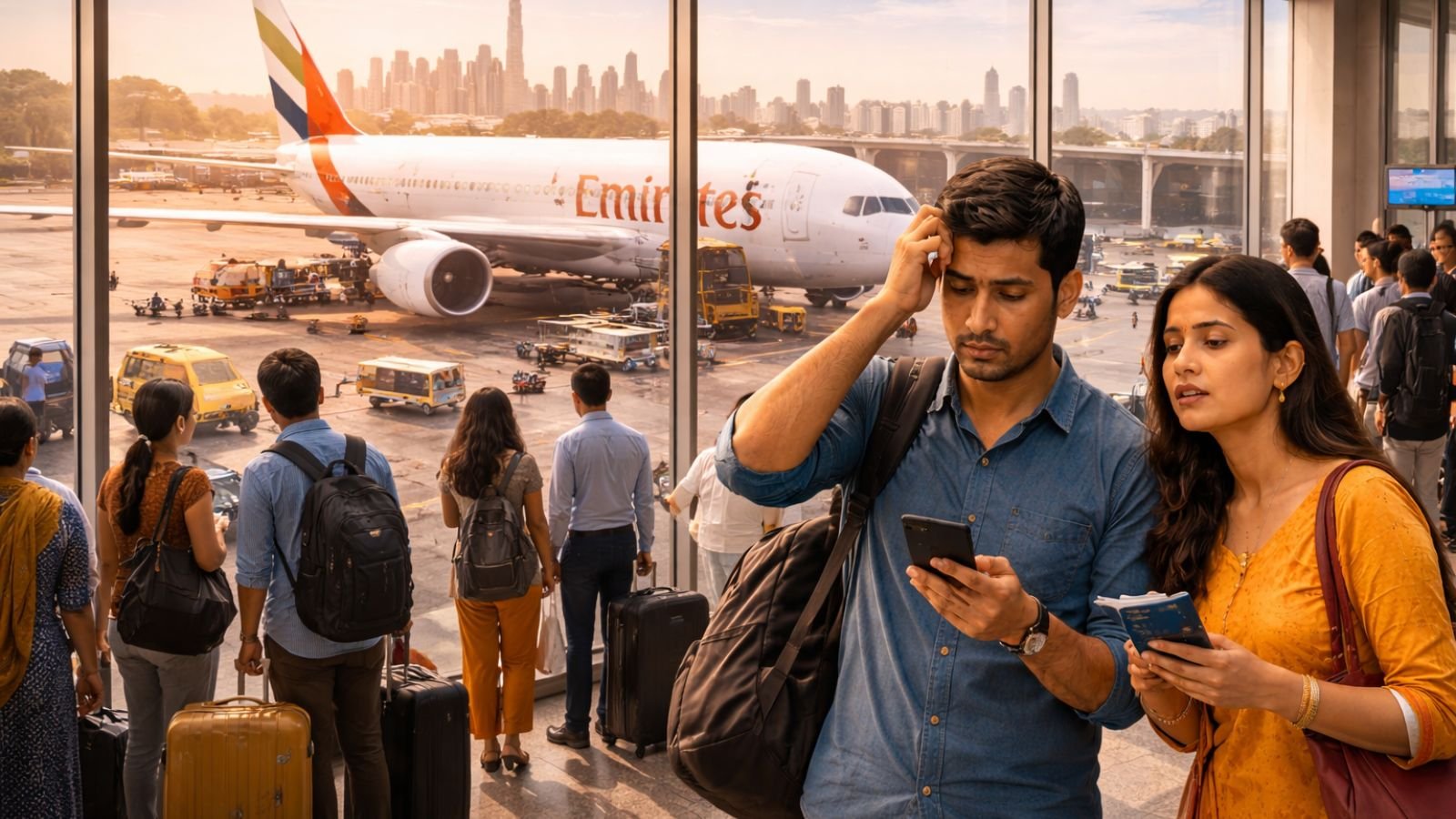 Surat to Dubai flight services update showing airport operations and aircraft